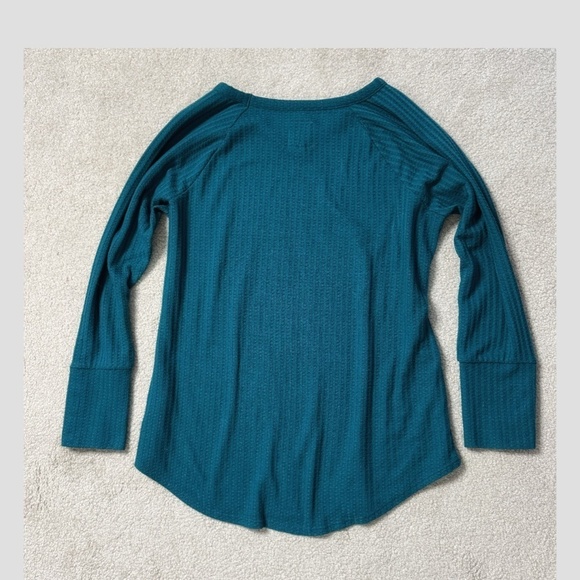 Chaser Plus Size Waffle Knit Thermal Button Detail On Sleeve Cuff Teal Green XXL - Picture 4 of 15